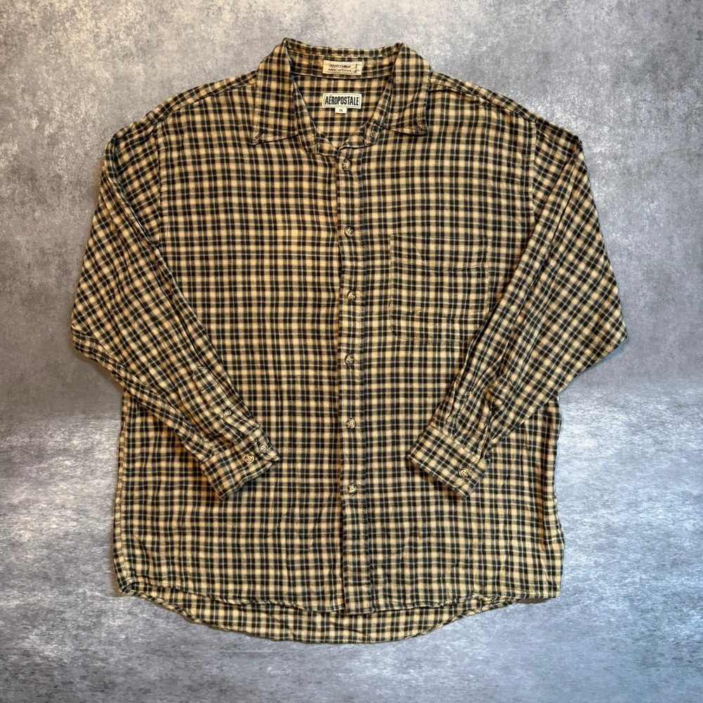 Y2K Aeropostale Mens Medium‎ Plaid Flannel Button Down Shirt Long Sleeve
